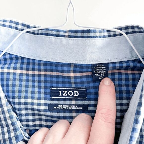 Izod Mens Plaid Non Iron Stretch Long Sleeve Button Down Shirt Blue XL - Picture 4 of 8